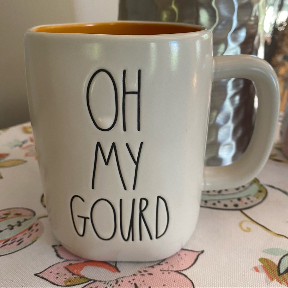 Rae Dunn "Oh My Gourd" Ceramic Mug - Cream with Orange Interior